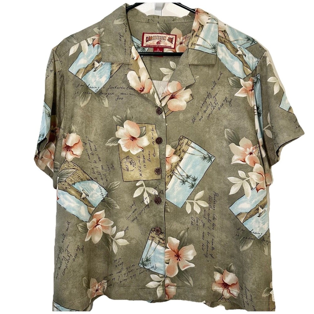 Caribbean Joe Womens XL Hawaiian Shirt Rayon Tropical Aloha
